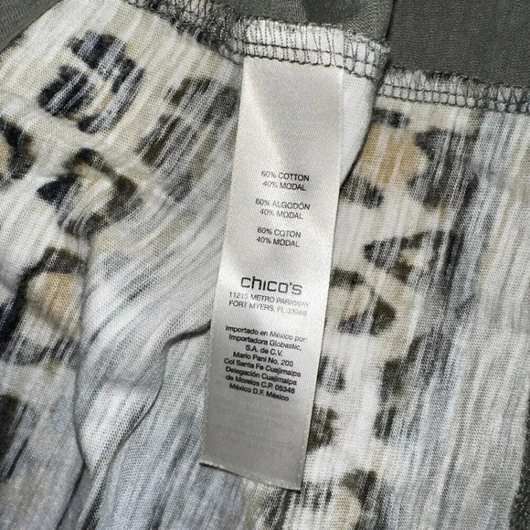 Chico's Striped Animal Print 3/4 Sleeve Tee Olive Green Sz XS (Chico's 0) - Picture 6 of 6